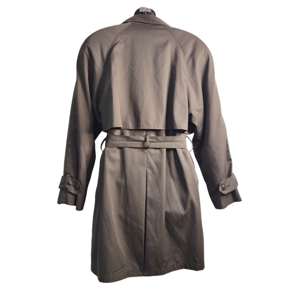 Brem Rainwear Trench Coat Women's Green Double Breasted Belt Bank Vent Sz 10 - Picture 2 of 11